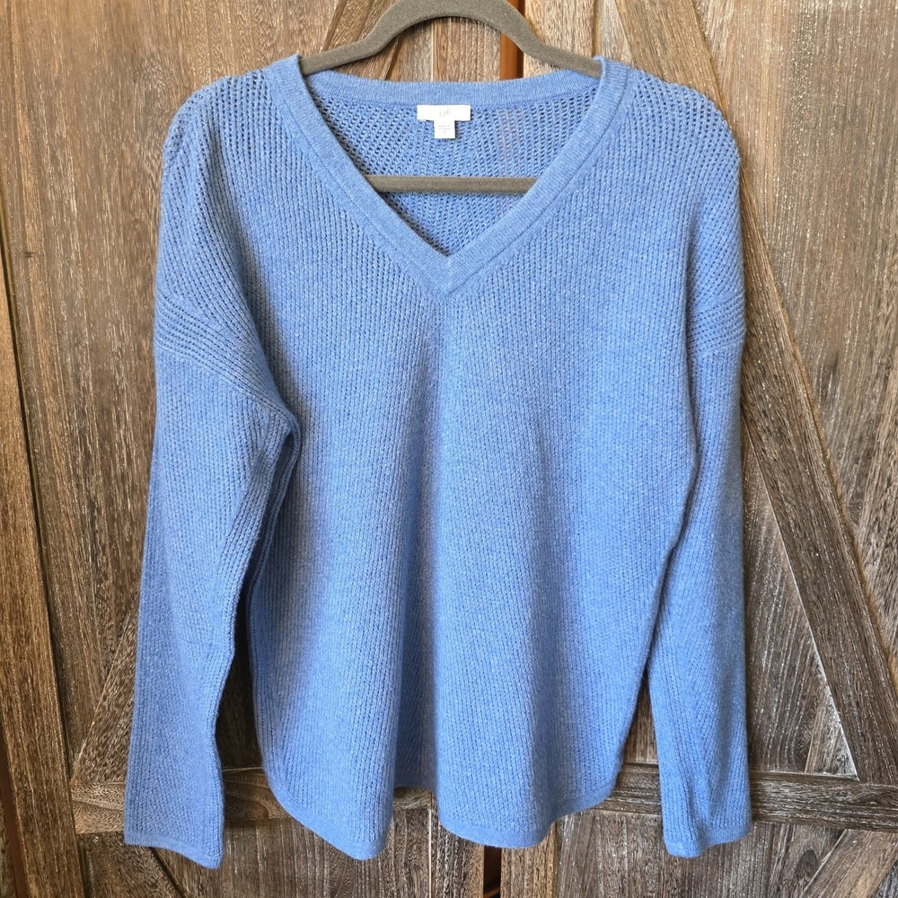 J. Jill Sweater Women's Size Small Blue V-Neck Long Sleeve Lightweight Ribbed